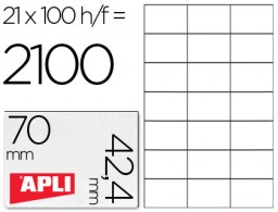CJ100 hojas A4 2100 etiquetas adhesivas Apli 01276 70x42,4mm. ILC